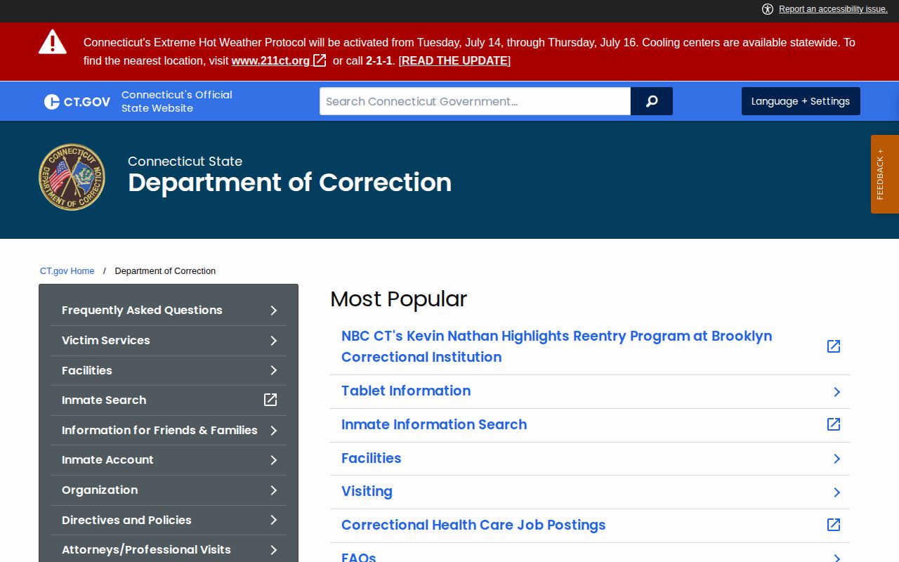 Connecticut DOC context for New London County releases in the last 24 hours