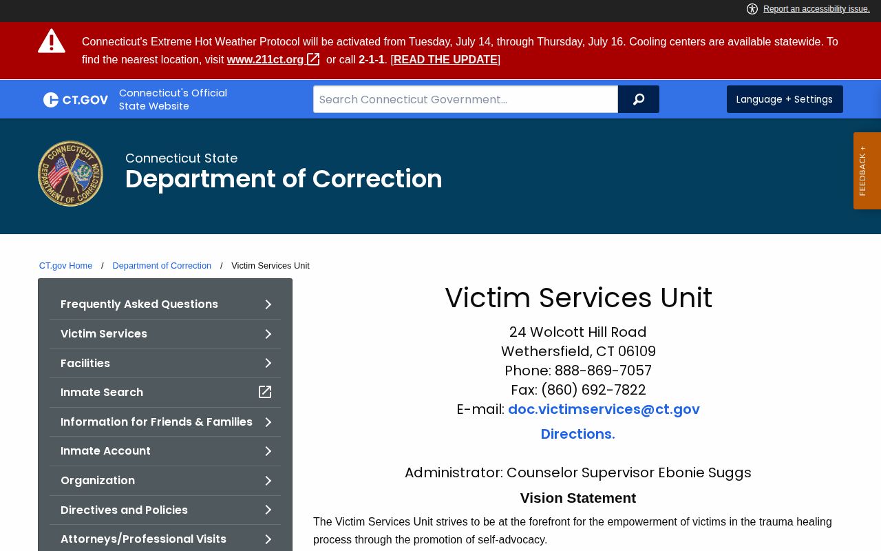New London County 24-hour release notification categories from CT DOC