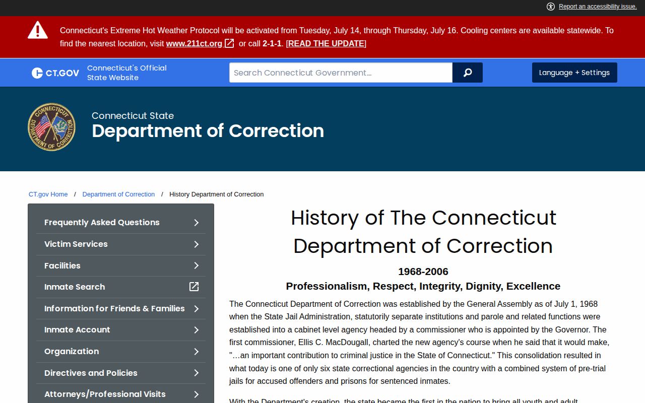CT DOC history explaining New London County 72-hour release records