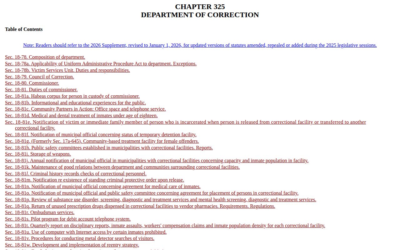 New London County inmate release date credit statutes in Connecticut Chapter 325