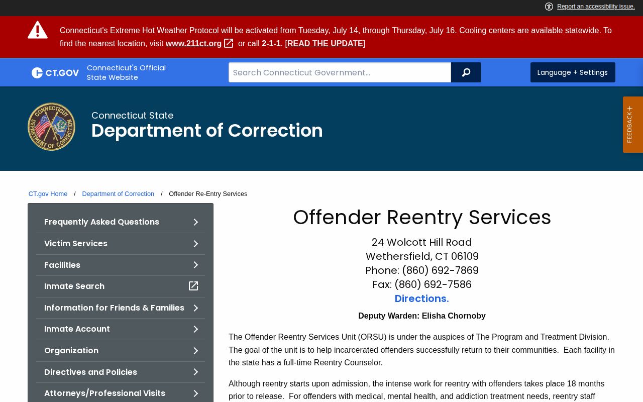 Connecticut DOC Offender Re-Entry Services information connected to York releases